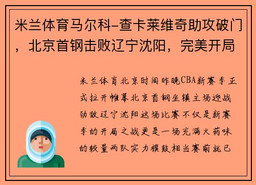 米兰体育马尔科-查卡莱维奇助攻破门，北京首钢击败辽宁沈阳，完美开局！